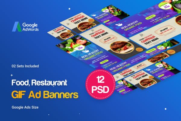 美食＆餐厅GIF动画广告Banner设计模板 Animated GIF Food &amp; Restaurant Banners Ad