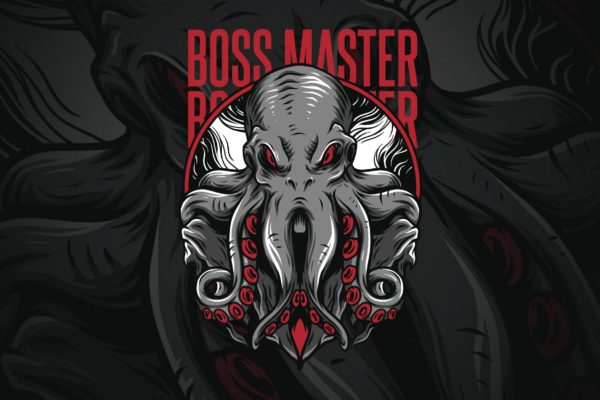 章鱼老大潮牌T恤印花图案普贤居精选设计素材 Boss Master