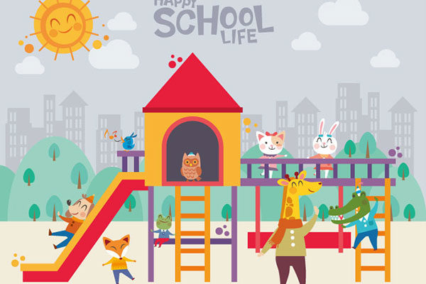 少儿&#038;儿童学校/幼儿园生活主题卡通动物插画素材