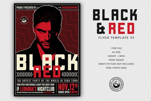 红黑配色人物海报设计模板 Black a