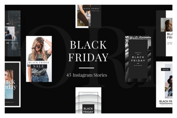 黑色星期五Instagram故事广告促销设计模板 45 Black Friday Instagram Stories