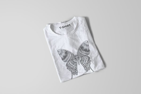 蝴蝶-曼陀罗花手绘T恤印花图案设计