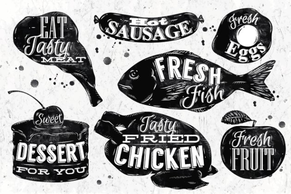 复古风格食物符号插画 Food retro symbols