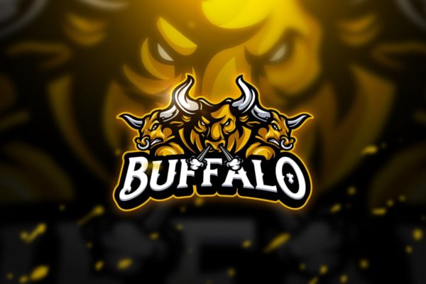 三头愤怒的公牛电子竞技吉祥物Logo标志设计模板V1 Buffalo &#8211; Mascot &amp; Esport Logo