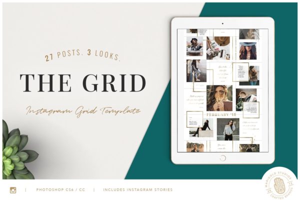 时尚典雅Ins故事&amp;文章贴图模板16设计网精选 THE GRID | Instagram Posts Layout
