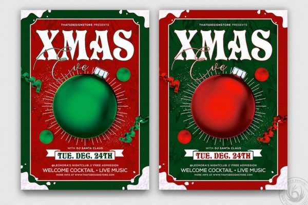 平安夜音乐鸡尾酒狂欢活动传单海报设计模板v9 Christmas Eve Flyer Template V9