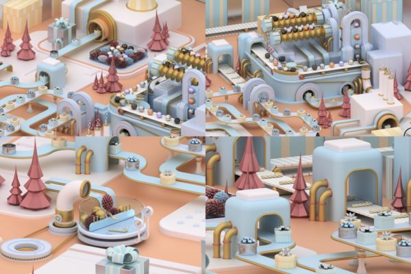 3D建模圣诞节主题概念工厂场景PNG