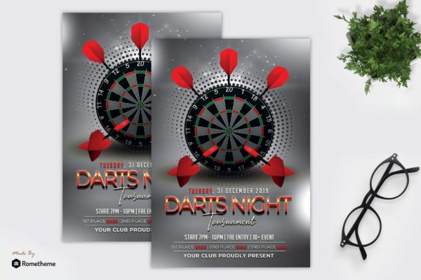 酒吧飞镖锦标赛活动邀请传单海报PSD素材16设计网精选 Dart Tournament &#8211; Flyer MR