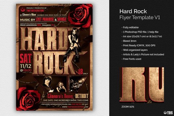 重金属摇滚音乐派对活动海报PSD模板V1 Hard Rock Flyer PSD V1