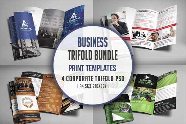 企业商务合作宣传杂志画册模板 Corporate Trifold Brochure Bundle