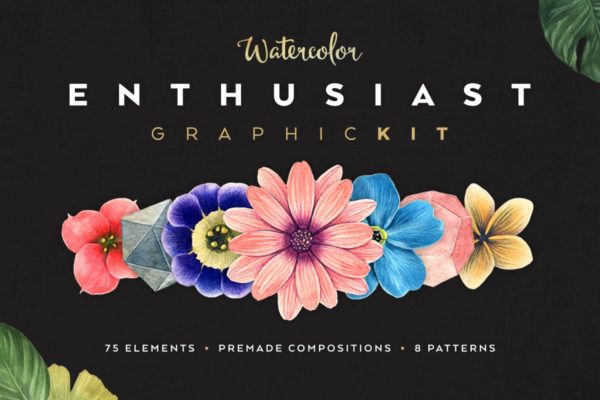 水彩花卉插画元素套装 Watercolor Enthusiast Graphic Kit