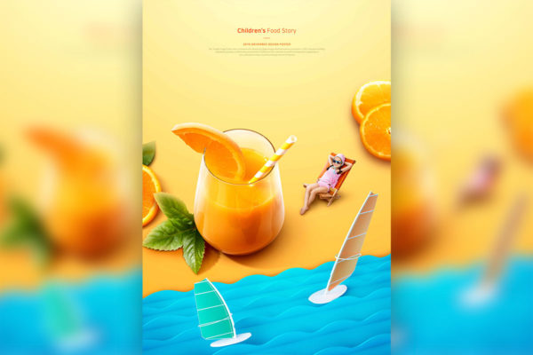 儿童食品故事夏季橙汁推广海报PSD素材16设计网精选模板