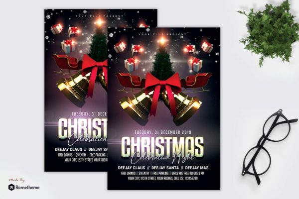 圣诞节庆祝之夜海报传单16图库精选PSD模板 Christmas Celebration Night Flyer MR