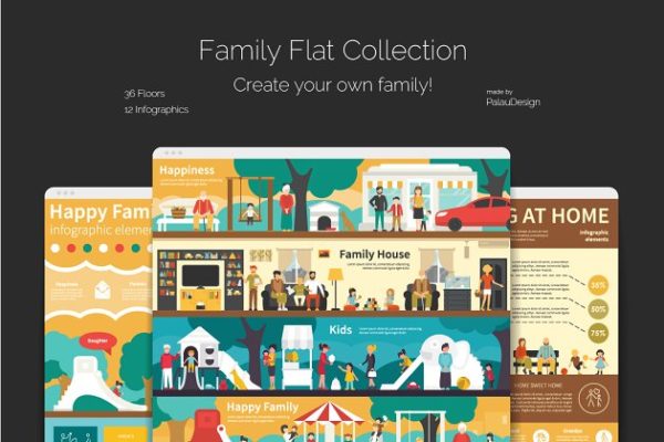 大户型家庭公寓场景平面图形 Family Flat Collection