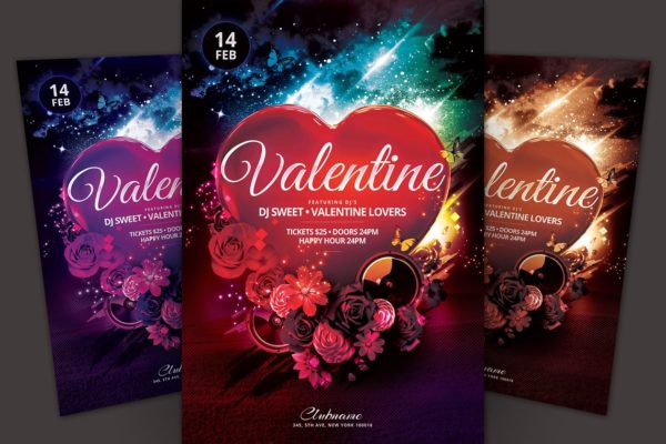 浪漫心型情人节活动海报传单模板 Valentine Flyer Template