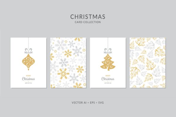 圣诞树/雪花/圣诞装饰元素圣诞节贺卡矢量设计模板 Christmas Greeting Card Vector Set