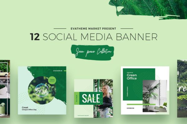 环保色社交媒体广告Banner设计模板 Green Peace Social Media Designs