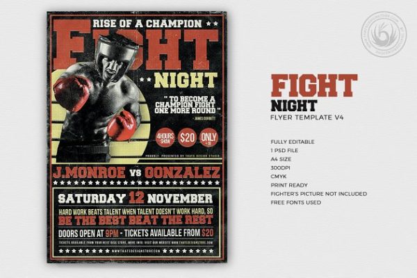 拳击竞技活动海报传单PSD模板V4 Fight Night Flyer PSD V4