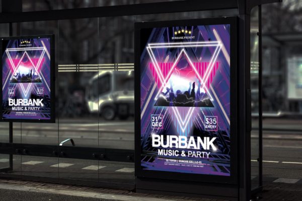 音乐狂欢派对活动灯箱海报设计模板 Burbank &#8211; Music and Party Poster HR