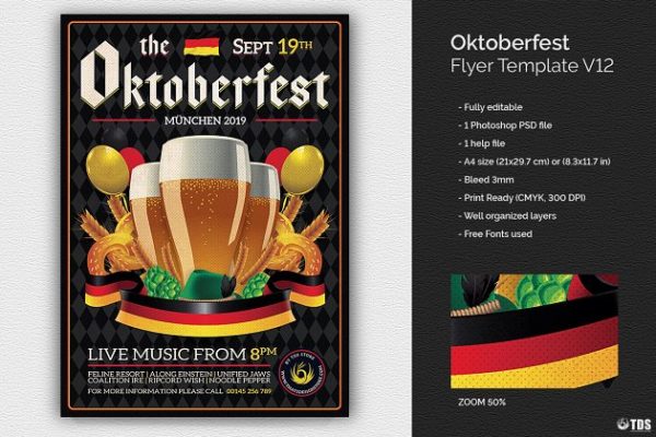 德国慕尼黑啤酒节宣传传单PSD模板V12 Oktoberfest Flyer PSD V12