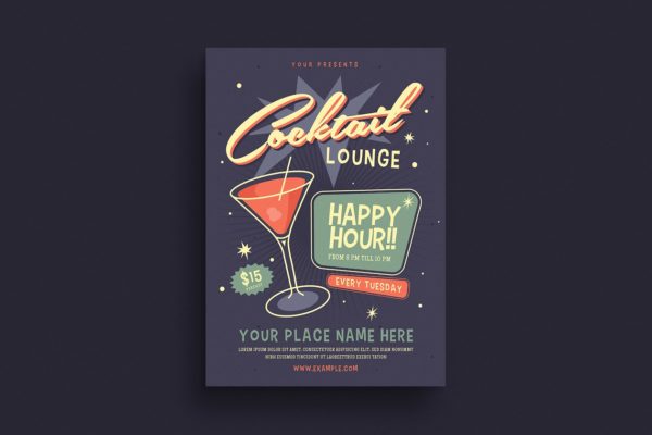 复古设计风格鸡尾酒酒会活动海报设计模板 Retro Cocktail Event Flyer