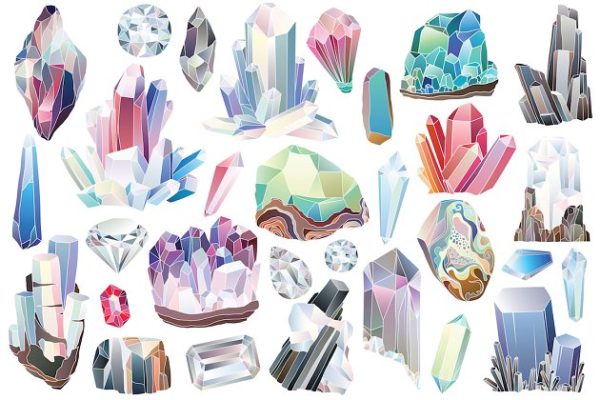 29款手绘钻石水晶宝石类矢量插画 29 Crystals, Gems &amp; Diamonds Clipart