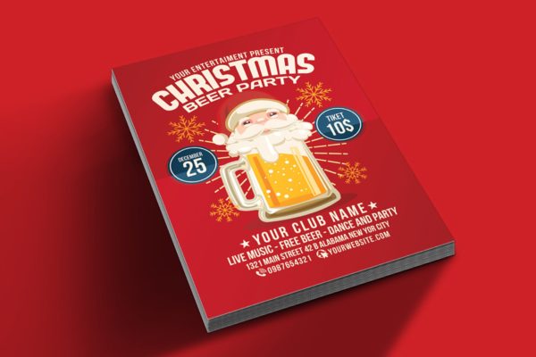 圣诞节啤酒派对活动传单海报设计模板 Christmas Beer Party