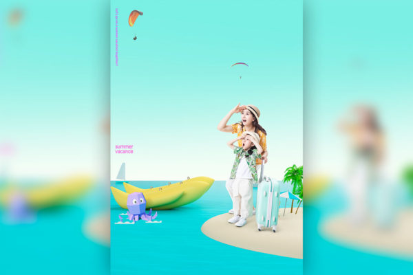 暑假海边欢乐亲子游广告海报设计[PSD]