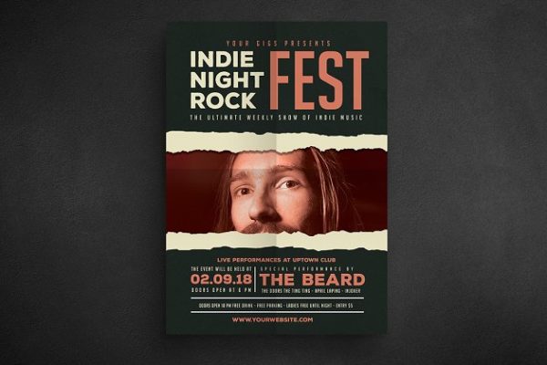 独立摇滚音乐活动宣传传单模板 Indie Rock Event Flyer