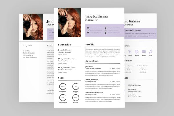 旅行记者个人电子素材天下精选简历模板 Jane Journalist Resume Designer