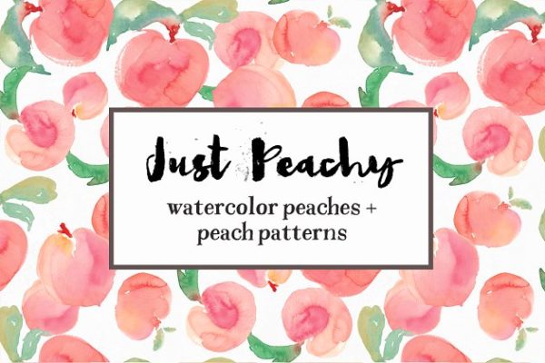 水彩桃子元素&amp;纹理素材 Watercolor Peach Patterns + Peaches