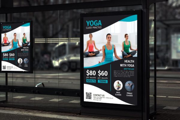 瑜伽俱乐部公交站台海报排版设计模板 Yoga &#8211; Promotion Poster RB