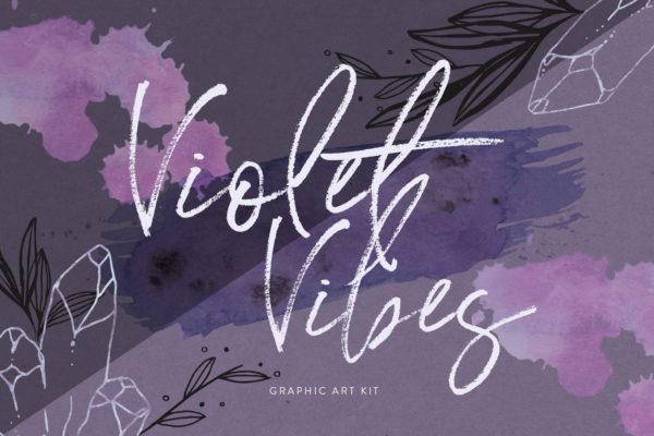 紫罗兰色时尚水彩手绘设计套件 Violet Vibes Graphic Art Kit