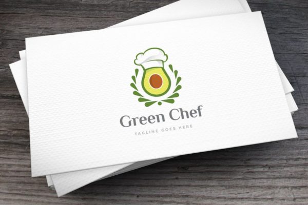 绿色有机食品餐厅品牌Logo设计模板 Green Chef Avocado Logo Template