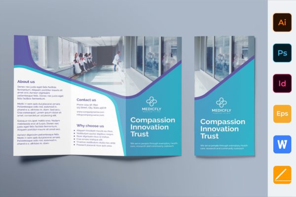 私人诊所/医院三折页宣传单设计模板 Medical Clinic Brochure Trifold