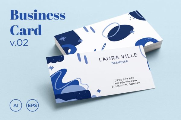 抽象孟菲斯风格蓝色名片模板v02 Business Card v.02