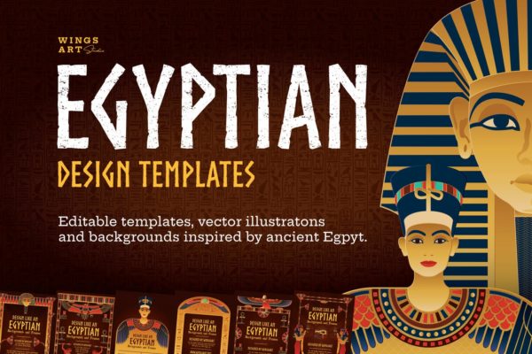 古埃及特色插画和复古海报设计模板 Egyptian Illustrations and Poster Templates