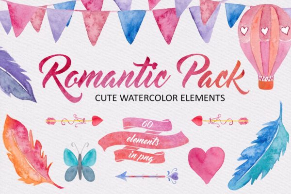 浪漫水彩元素插画合集 Watercolor Romantic Pack