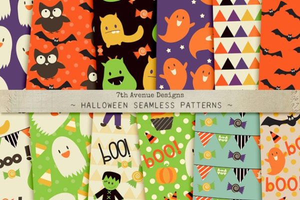 万圣节可爱派对节日元素纹理 Halloween Seamless Patterns