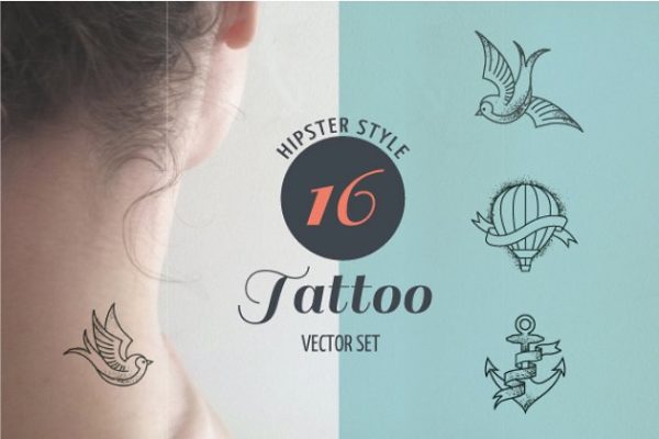 时尚风格纹身矢量图形 Hipster Style Tattoo &#8211; vector