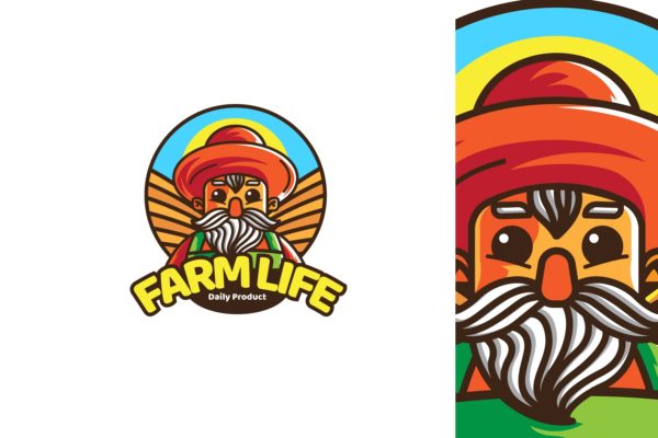 农民伯伯卡通形象农产品品牌Logo设计16设计网精选模板 FARM LIFE &#8211; Mascot &amp; Esport Logo