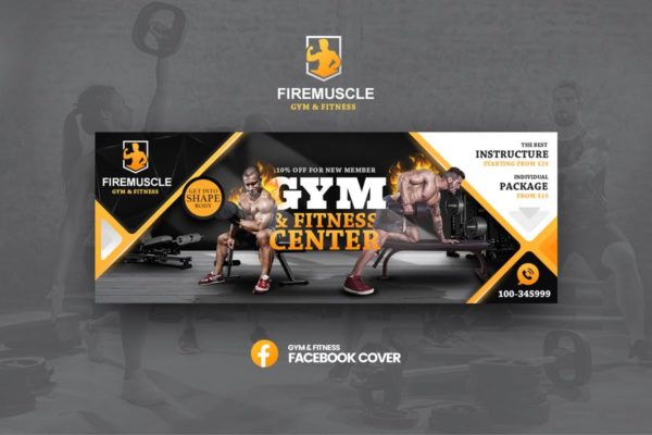 健身房社交Banner16设计网精选广告模板素材 Firemuscle Gym &amp; Fitness Facebook Template