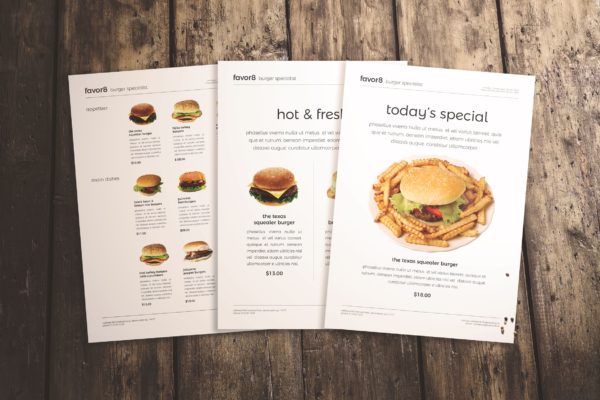 三合一汉堡店点餐16图库精选菜单模板 Burger Menu Set