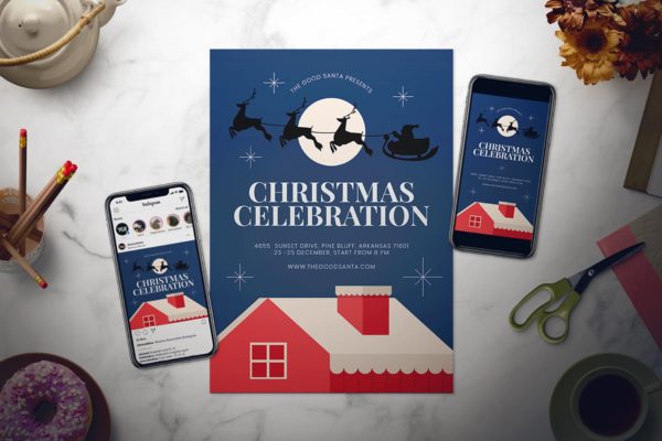 圣诞节主题风格海报传单设计模板 Christmas Flyer Set