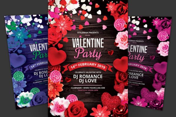 情人节主题活动派对海报设计模板 Valentine Party Flyer
