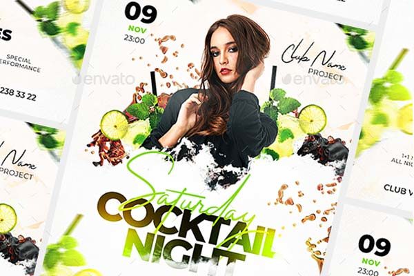 时尚鸡尾酒晚宴宣传海报模板 Cocktail Night Flyer [psd]