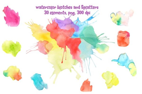水彩油墨斑点/飞溅图案 Watercolor Blotches and Splatters