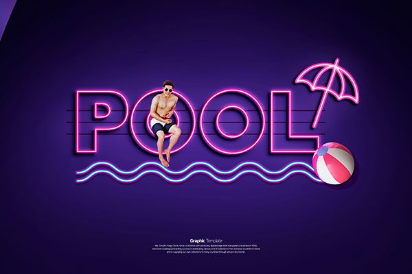 泳池派对聚会活动宣传霓虹灯Banner素材天下精选广告模板