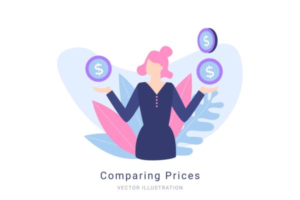 价格比较概念矢量插画普贤居精选素材 Comparing Prices Vector Illustration