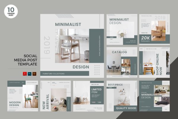 室内设计主题社交媒体设计素材包 Interior Design Social Media Kit PSD &amp; AI